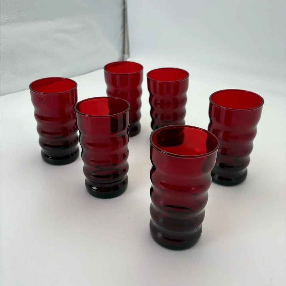 Set of Six Vintage Anchor Hocking Royal Ruby Glass Tumblers